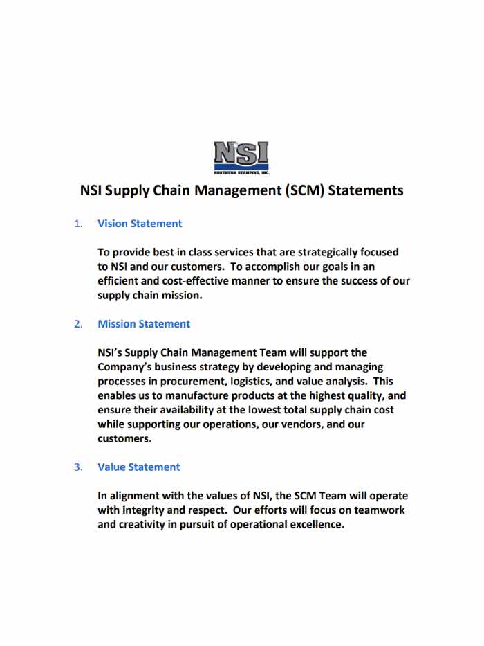 NSI Supply Chain Management (SCM) Statements
